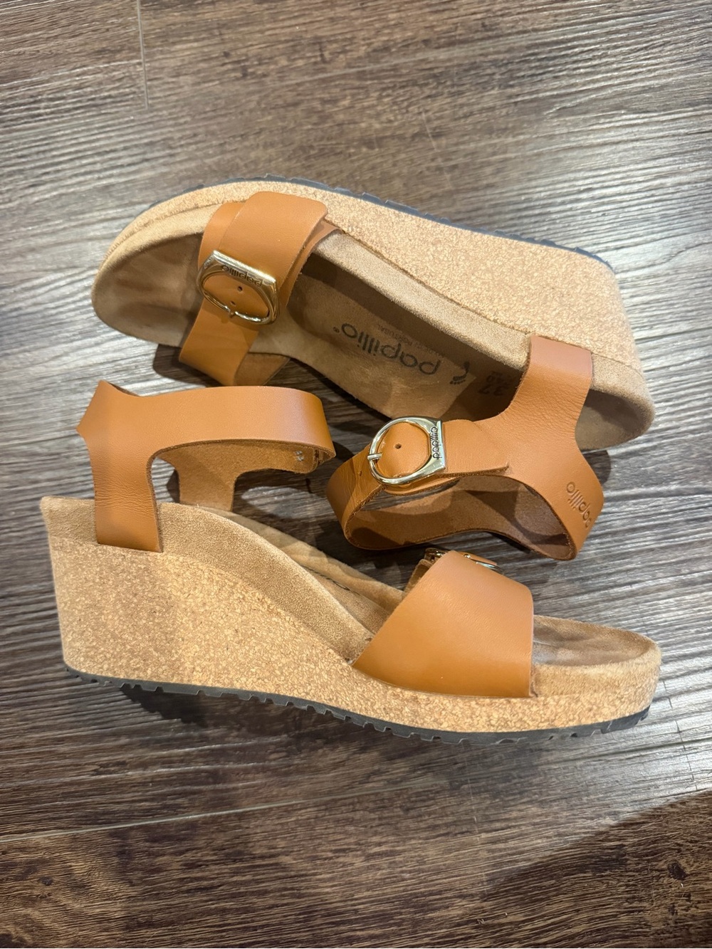 Birkenstock Papillio Soley Wedge Sandal size 37 Cognac Tan Leather 6-6.5